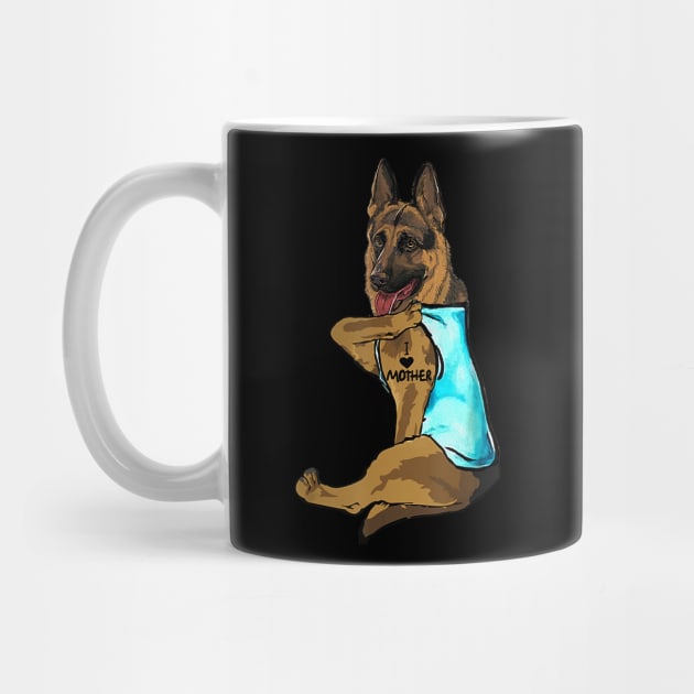 Funny German Shepherd Dog I Love Mother Tattoo T-Shirt by PHAIVAYCHU